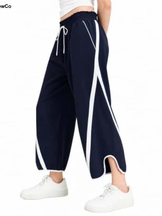 Pants - Women's Wide Leg Track Pants Y2K Striped Baggy Cropped Activewear